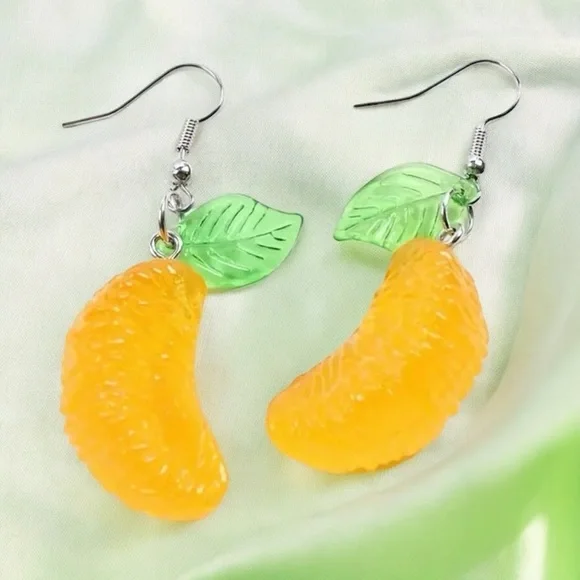 1pair Orange Slice Resin Drop Dangle Earrings Creative Fruit Pendant Earrings - Picture 4 of 10